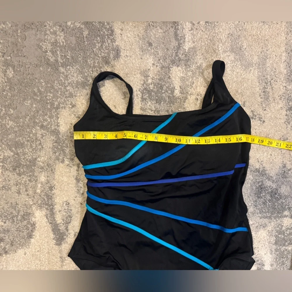Croft & Barrow Black and Blue Striped Swimsuit